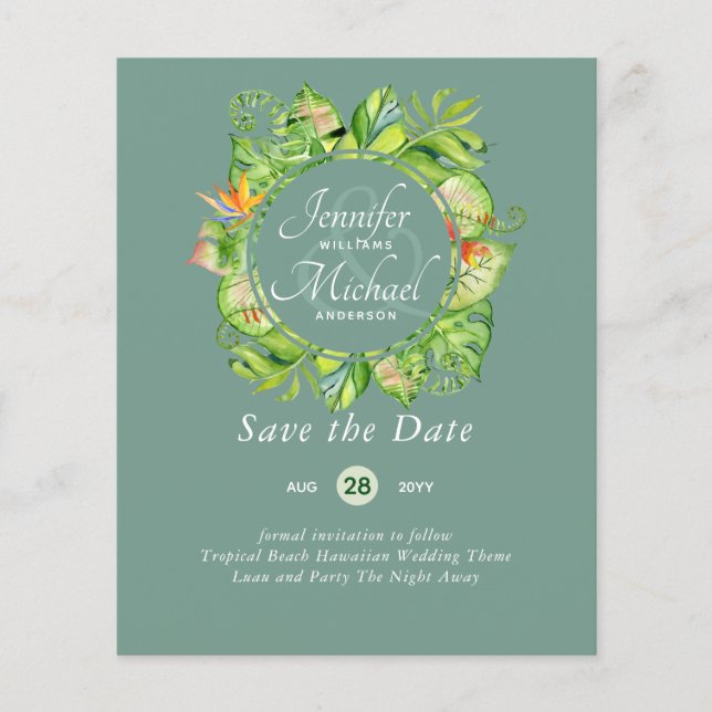 BUDGET Tropical Leaf Havaiana Luau Casamento (Frente)