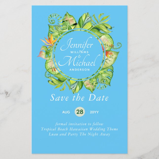 BUDGET Tropical Leaf Havaiana Luau Casamento (Frente)