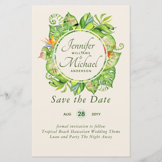 BUDGET Tropical Leaf Havaiana Luau Casamento (Frente)