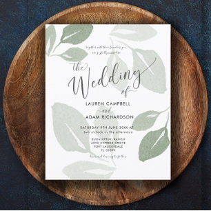 Budget Watercolor Sage Green Wedding Invitation