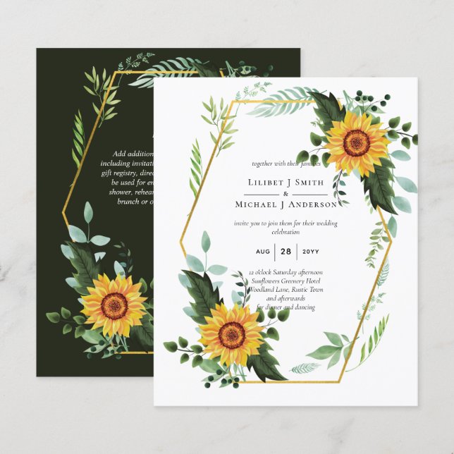 BUDGET Watercolor SUNFLOWERS Casamento verde (Frente/Verso)