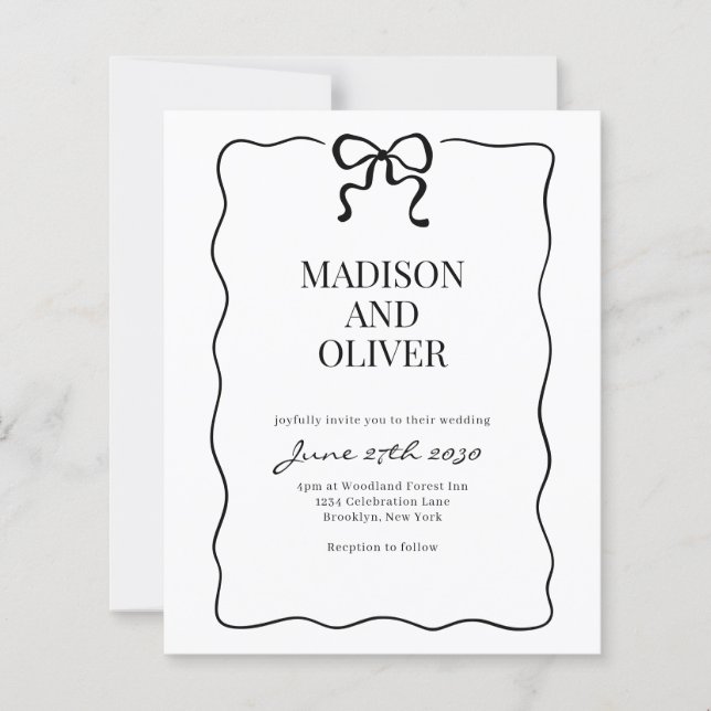 Budget Whimsical Black Bow Tie Wedding Invitation (Frente)