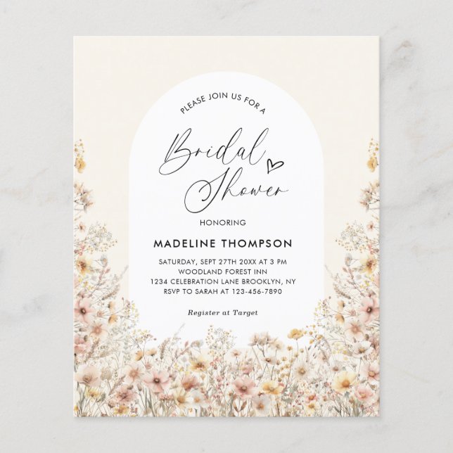 BUDGET Wildflower Arch Heart Script Chá de panela (Frente)