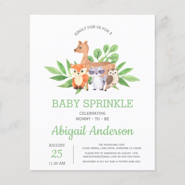 BUDGET Woodland Animal Baby Sprinkle Convite (Frente)
