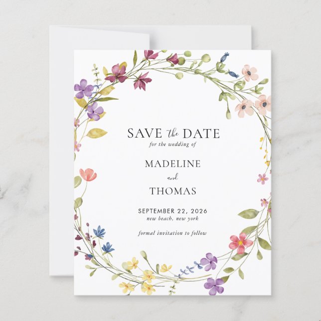 BUDGET Wreath Floral Wedding Save The Date (Frente)