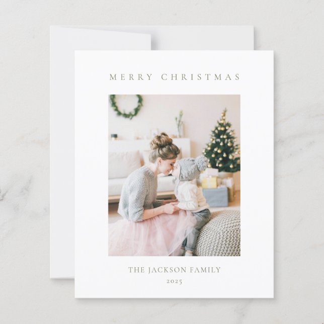 BUDGETMinimalist Olive Green Merry Christmas Photo (Frente)