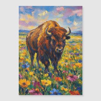 Búfalo no campo de flores silvestres pintura de ar