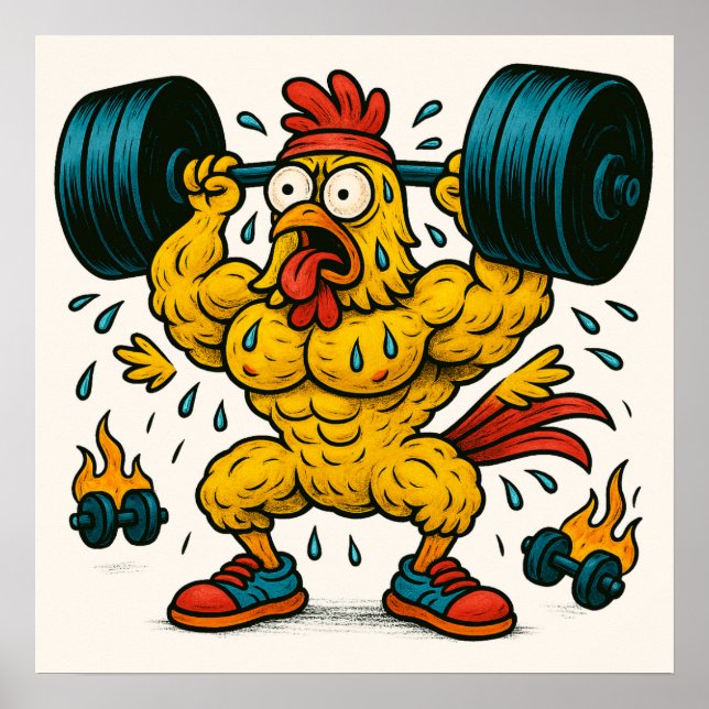 Buff Chicken Levantando Pesos Poster (Frente)