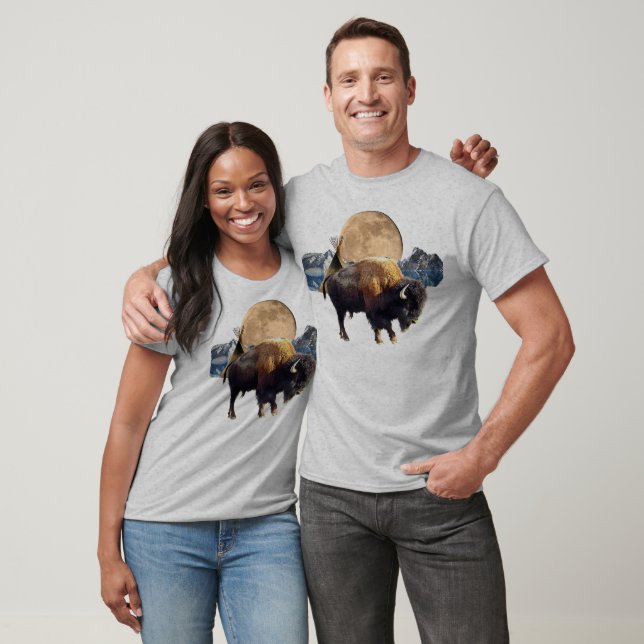 Buffalo, Lua e Tipi, Camiseta de Arte da Vida Selv (Unissex)