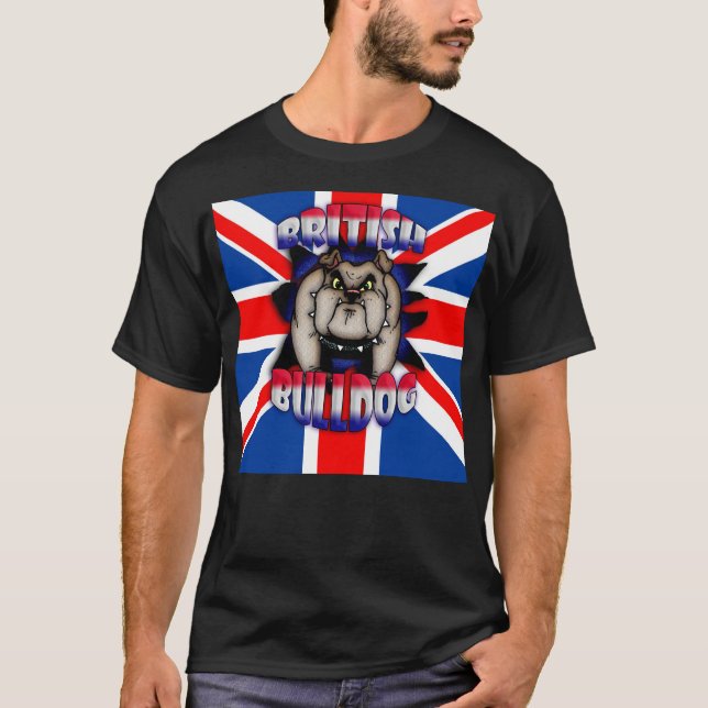 Buldogue britânico com t-shirt de Union Jack (Frente)