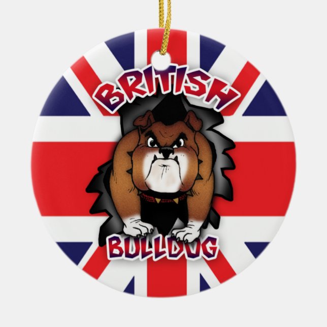 Buldogue britânico - Union Jack - ornamento (Frente)