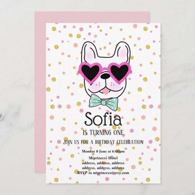 Buldogue, cão, convite de aniversário de estimação (Frente/Verso)