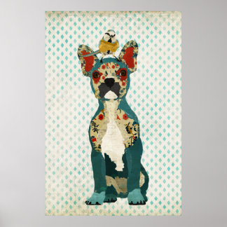 Buldogue Francês e Poster de Arte de Pássaro Peque