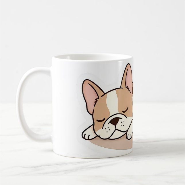 Buldogue Francês Fofo em Desenho de Xícara de Café (Esquerda)