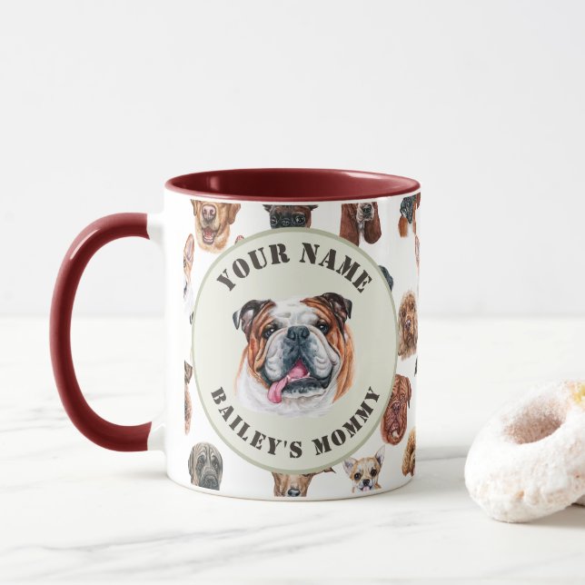 Buldogue inglês e amigos personalizados caneca (Com Donut)