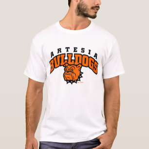 Buldogues de Artesia arqueados rotulando o t-shirt