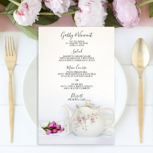 Bule de chá com cardápio de Casamento do Tea Party
