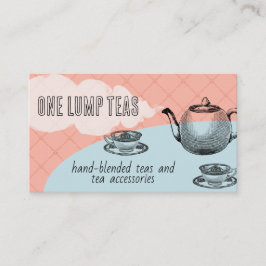 Bule de flores azuis e cartões de visitas de chá