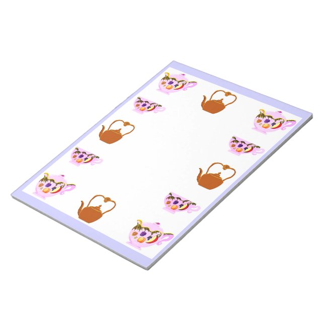 Bule, Teacup E Bloco De Notas De Chaleira De Cobre (Inclinado)