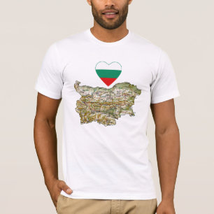 Bulgária Flag Heart and Map T-Shirt