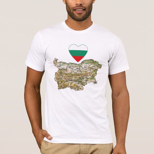 Bulgária Flag Heart and Map T-Shirt (Frente)