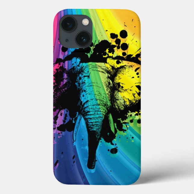 Bull Elephant Over Swirly Rainbow (Verso)