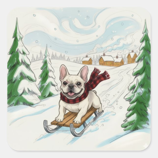 Bulldog Francês Esquiando, Adesivos (Frente)