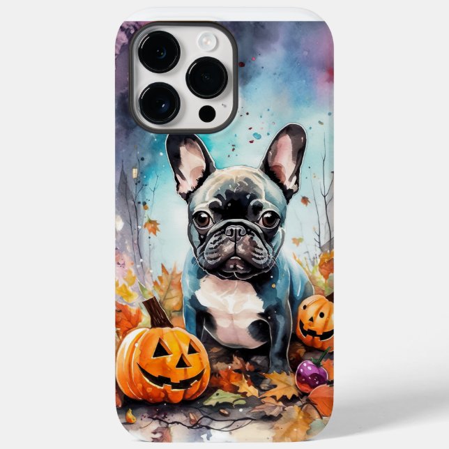 Bulldog Francês Halloween Com Pumpkins Assustado (Verso)
