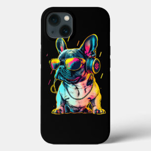 Bulldog Francês Retrowave com Fones de ouvido e Su