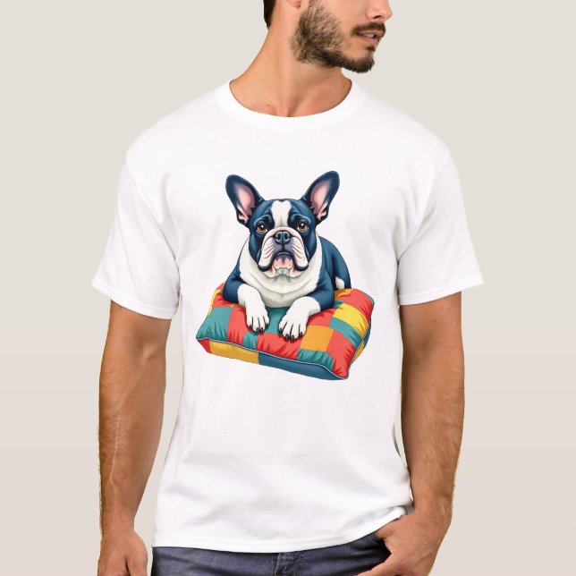 Bulldog Francês sobre Camiseta Colorida - (Frente)