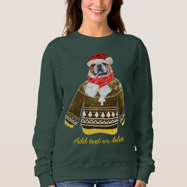Bulldog Inglês Camiseta Divertida Natal Feio Mãe d (Frente)