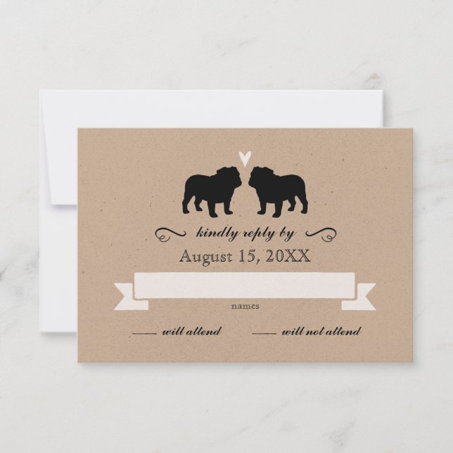 Bulldog Silhouettes Casamento RSVP Resposta (Frente)