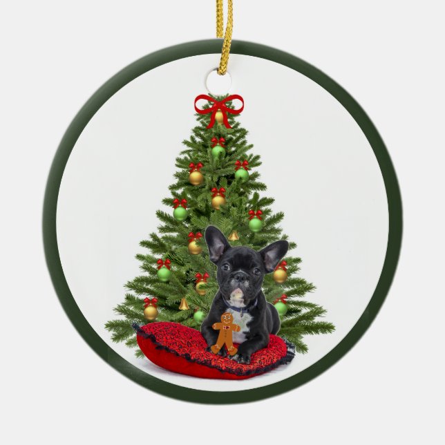 Bulldogue Francês e Enfeite de Árvore de Natal (Frente)
