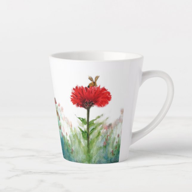 Bumble Bee em Red Zinnia Pequena Caneca Latte (Direita)