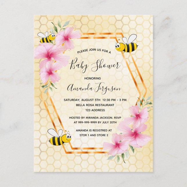 Bumble bee honeycomb convite para chá de fraldas f (Frente)