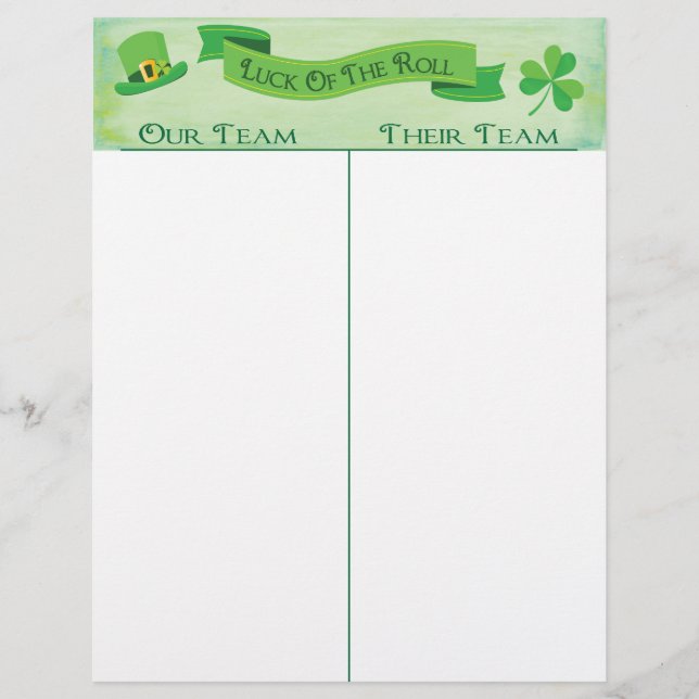 Bunco Tally Score Sheet Lucky Irish Saint Patrick (Frente)