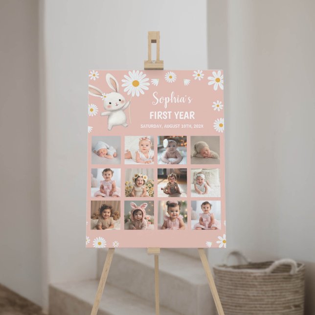 Bunny Daisy Birthday Foto Milestone Poster (Criador carregado)