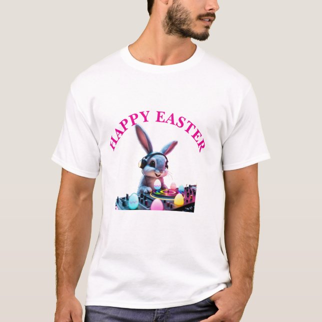 Bunny DJ Páscoa Ovo Turntable Mens T-Shirt (Frente)