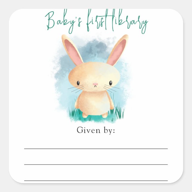 Bunny - Etiqueta de presente de baby shower, livro (Frente)