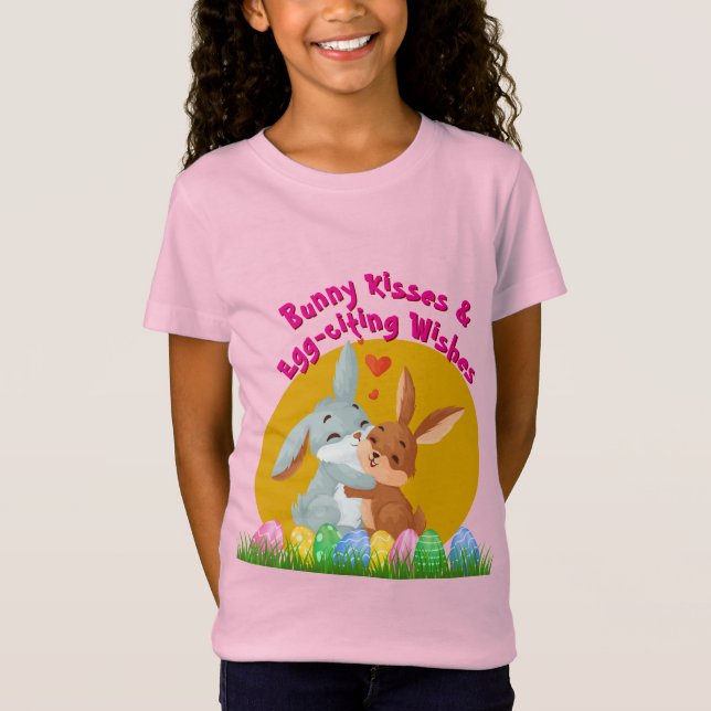 Bunny Kisses e Ovos Desejam Páscoa T-Shirt (Frente)