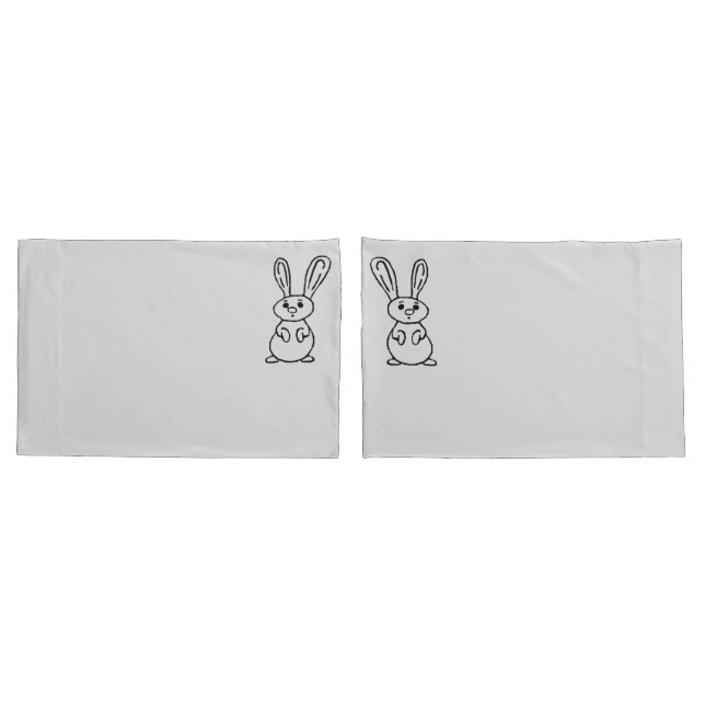 Bunny outlined light grey Pillow case set (Verso - conjunto)