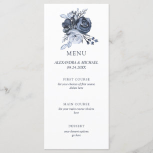 Buquê azul Menu de Casamento Floral