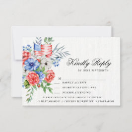 Buquê Branco Vermelho e Azul | Placa RSVP de opçõe