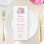 Buquê Cor de Água Menus da Flor Rosa Hidrangea<br><div class="desc">Estes cartões de cardápio de casamento apresentam flores cor-de-rosa. Você pode alterar os estilos de texto e as cores clicando no botão "Personalizar". Produtos correspondentes disponíveis.</div>