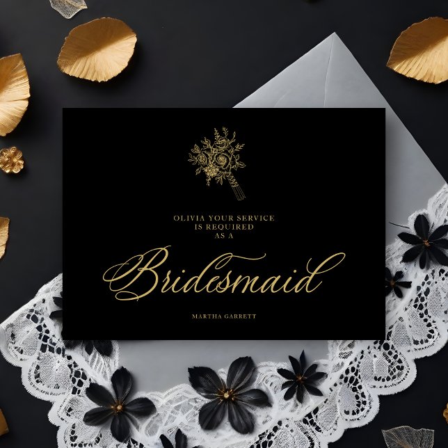 Buquê de Casamento Minimalista de Luxo Bridesmaid (Luxury Minimalist Wedding Bouquet Bridesmaid Fake Golden Proposal Card.)
