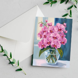 Buquê de Flores de Orquídea Rosa Cartão Aquarela