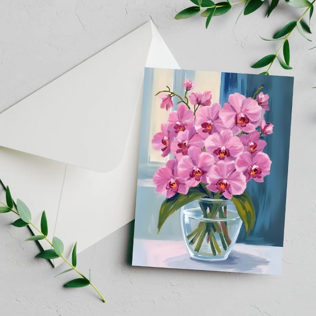 Buquê de Flores de Orquídea Rosa Cartão Aquarela (Criador carregado)