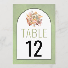 Buquê de flores secas cartão de número da mesa de 