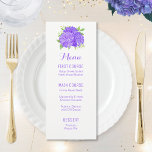 Buquê de Hydrangea Abóbora Menus de Aquecedora<br><div class="desc">Estes cartões de cardápio de casamento contêm flores de hipnagas roxas. Você pode alterar os estilos de texto e as cores clicando no botão "Personalizar". Produtos correspondentes disponíveis.</div>