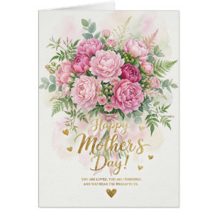 Buquê de Peônia Rosa Elegante Cartão Feliz Dia das